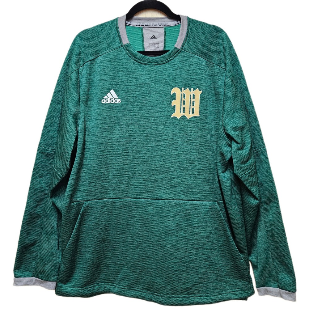 Adidas Green Baseball Dugout Pullover Long Sleeve Sweatshirt Large With "W" Logo